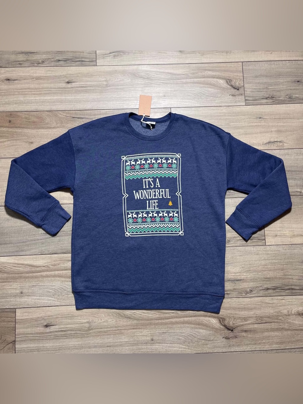 Oat Collective Women's It’s A Wonderful Life‎ Christmas Sweatshirt Large Blue